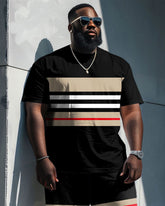 Big Guys Colorblock Striped Print T-Shirt Shorts Set